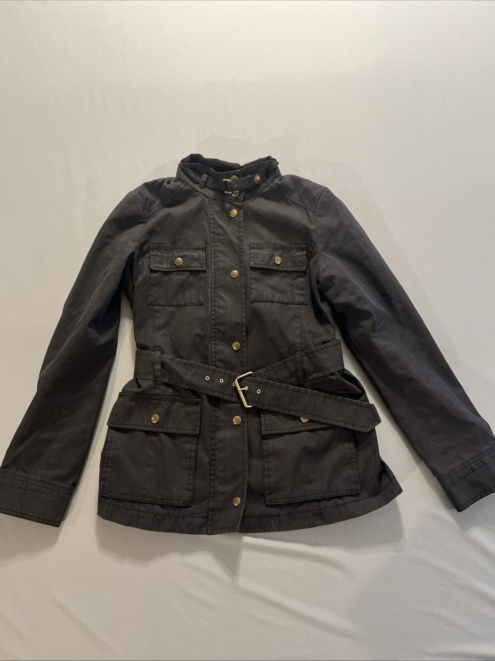 Womens Banana Republic Waxed Field Jacket Black Belted Flannel Lined Small S